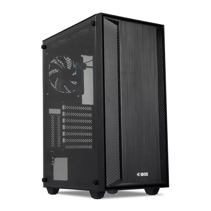 iBOX CETUS 906 caixa para PC Midi Tower, ATX/micro-ATX, painel lateral de vidro temperado, 4 ventoinhas LED, 460x210x340 mm, placa gráfica máx. 29 cm, preta