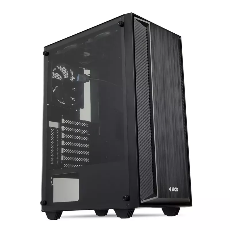 iBOX CETUS 906 caixa para PC Midi Tower, ATX/micro-ATX, painel lateral de vidro temperado, 4 ventoinhas LED, 460x210x340 mm, placa gráfica máx. 29 cm, preta