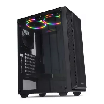 Caixa de PC IBOX CETUS 906 Midi Tower preta – ATX/mATX, 460×210×350 mm, GPU 29 cm, 7 unidades, ventoinha RGB