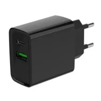 Carregador rápido USB GEMBIRD – 2 portas Type-A e C, 20 W – preto