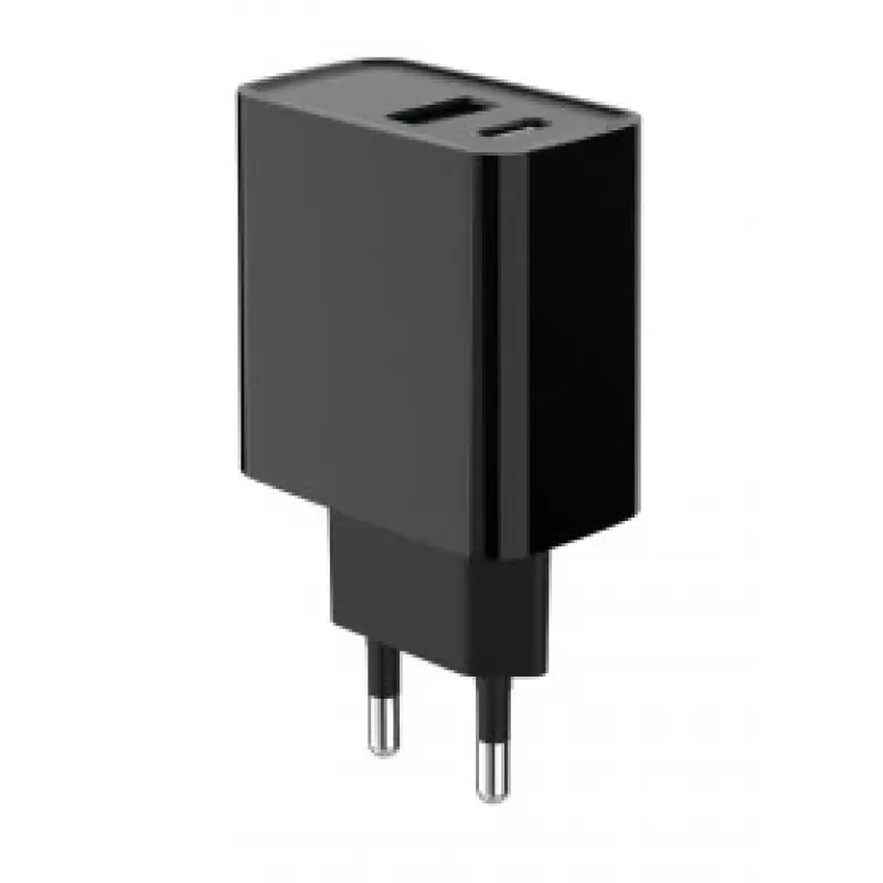 Carregador rápido USB GEMBIRD – 2 portas Type-A e C, 20 W – preto