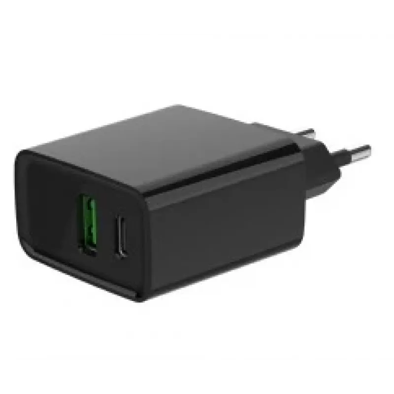 Carregador rápido USB GEMBIRD – 2 portas Type-A e C, 20 W – preto