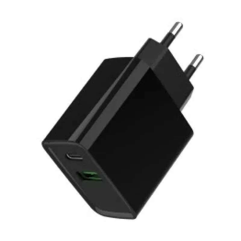 Carregador rápido USB GEMBIRD – 2 portas Type-A e C, 20 W – preto