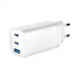 Carregador rápido USB GEMBIRD – Type-A e C, 3 portas, 65 W, QC 3.0 e PowerDelivery, GaN – branco