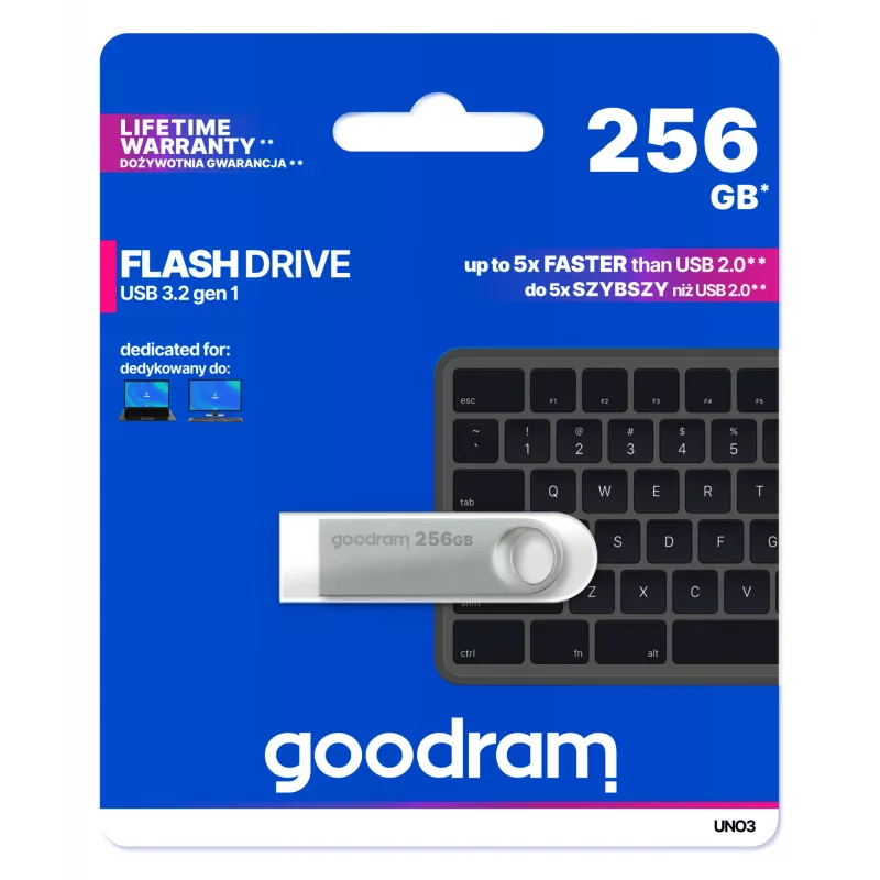 Pen USB Goodram UNO3-2560S0R11 256 GB USB Type-A 3.2 Gen 1 (3.1 Gen 1) prateado