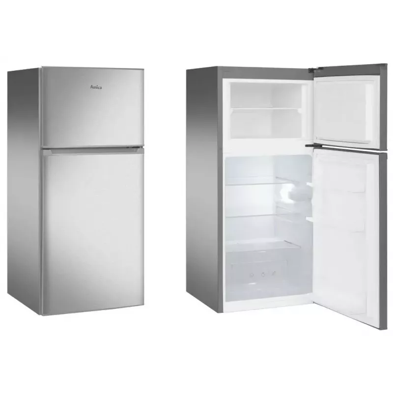 Frigorífico de instalação livre AMICA FD2015.4X(E) prateado, 200 L, congelador em cima, LED, portas reversíveis