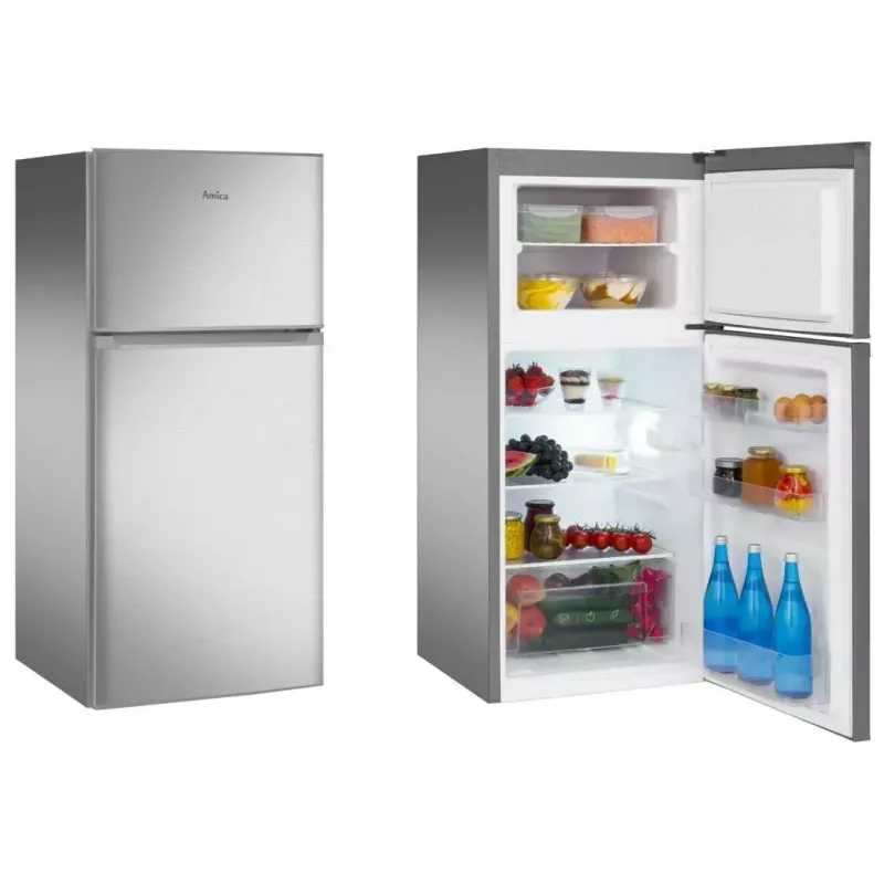 Frigorífico de instalação livre AMICA FD2015.4X(E) prateado, 200 L, congelador em cima, LED, portas reversíveis