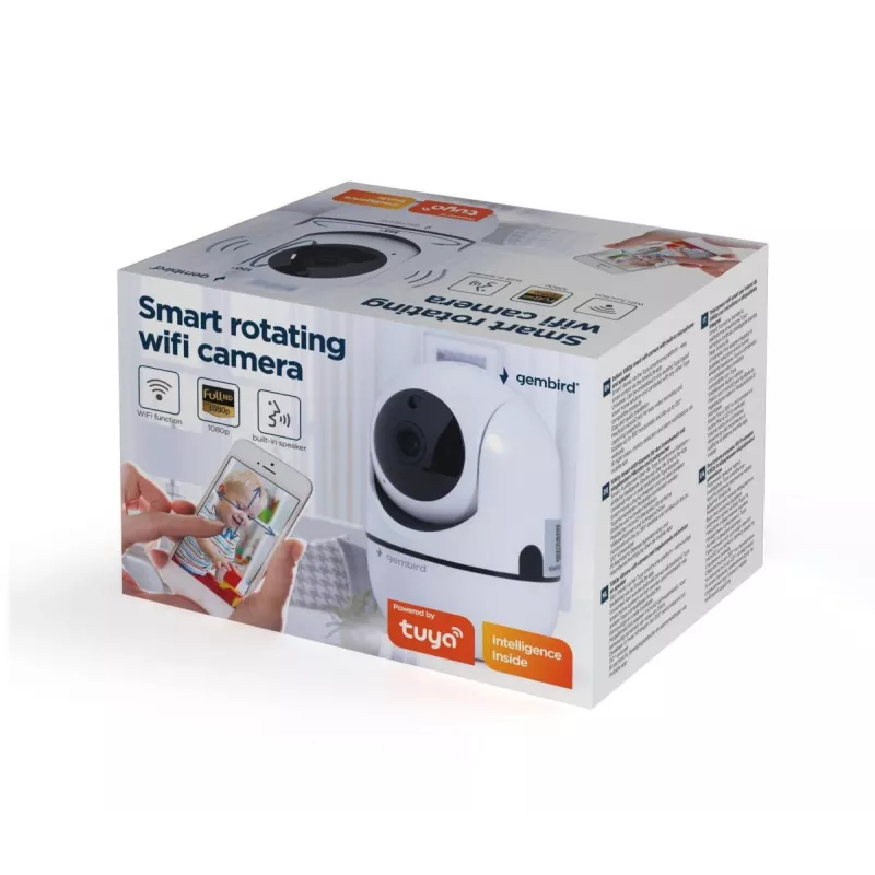 Gembird TSL-CAM-WRHD-02 câmara Wi-Fi inteligente rotativa para interior, Full HD 1080p, Tuya, rotação de 355°, branca