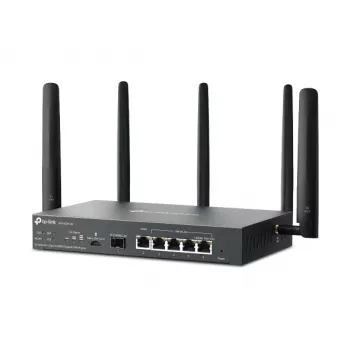 Router TP-Link Omada 4G+ Cat6 AX3000 Gigabit VPN, Wi-Fi 6 (802.11ax), Dual-Band (2,4 GHz / 5 GHz), Ethernet LAN, 4G, preto, router de secretária/mastro