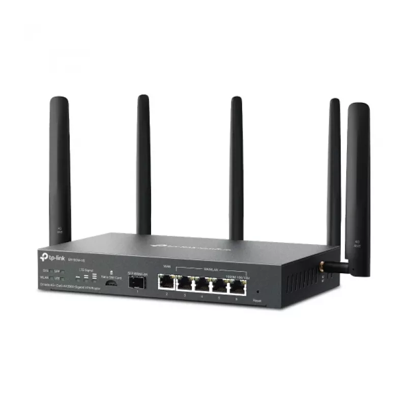 Router TP-Link Omada 4G+ Cat6 AX3000 Gigabit VPN, Wi-Fi 6 (802.11ax), Dual-Band (2,4 GHz / 5 GHz), Ethernet LAN, 4G, preto, router de secretária/mastro