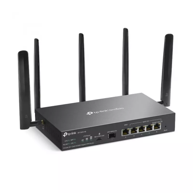 Router TP-Link Omada 4G+ Cat6 AX3000 Gigabit VPN, Wi-Fi 6 (802.11ax), Dual-Band (2,4 GHz / 5 GHz), Ethernet LAN, 4G, preto, router de secretária/mastro