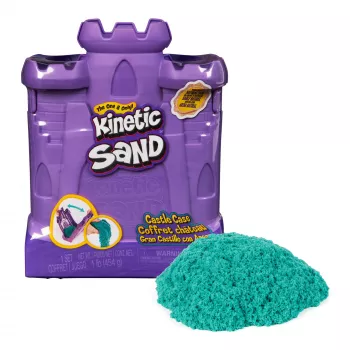 Kinetic Sand, caixa castelo com 454 g de areia de brincar turquesa, recipiente de armazenamento, brinquedo sensorial para crianças a partir dos 3 anos