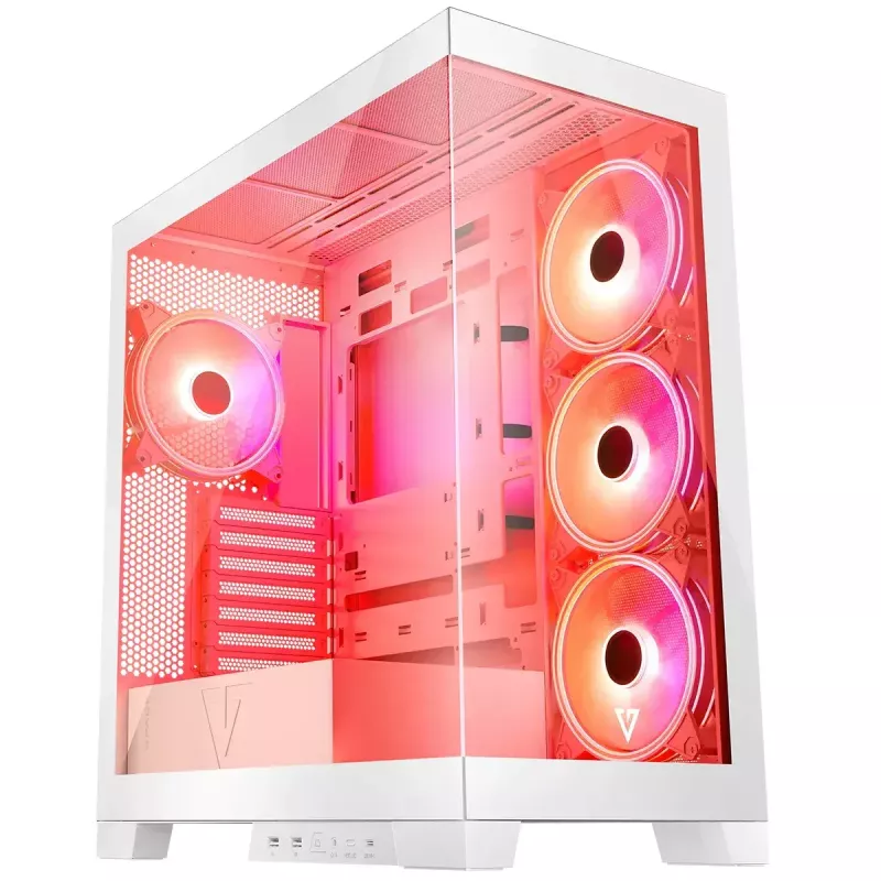 Caixa de PC MODECOM Volcano SPACE APEX ARGB MIDI Tower branca – aço, janela lateral, ventoinhas ARGB, USB-C