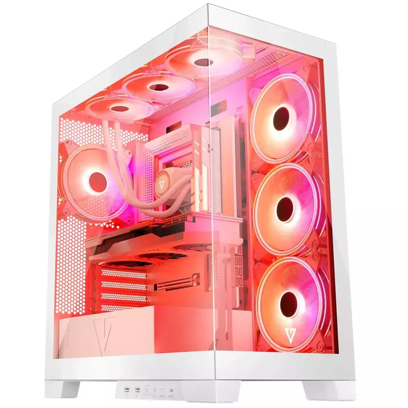 Caixa de PC MODECOM Volcano SPACE APEX ARGB MIDI Tower branca – aço, janela lateral, ventoinhas ARGB, USB-C