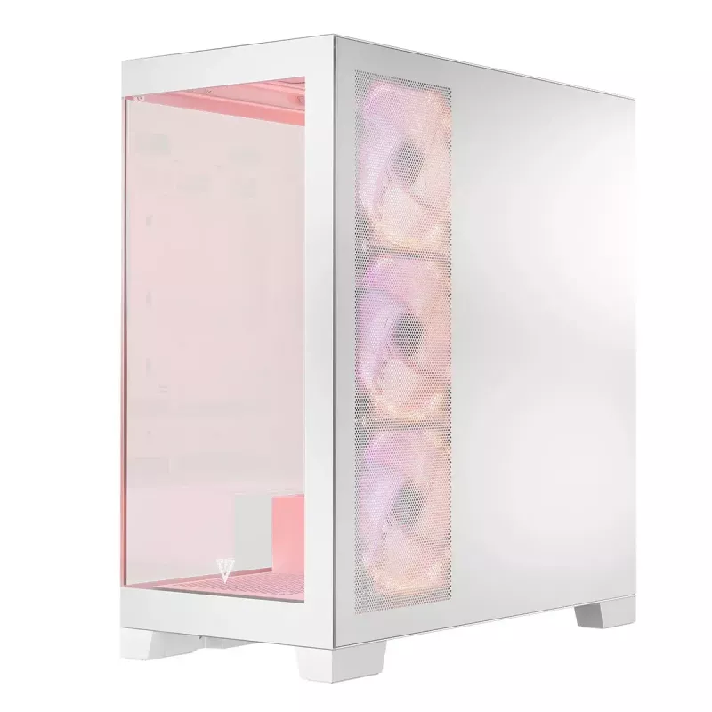 Caixa de PC MODECOM Volcano SPACE APEX ARGB MIDI Tower branca – aço, janela lateral, ventoinhas ARGB, USB-C