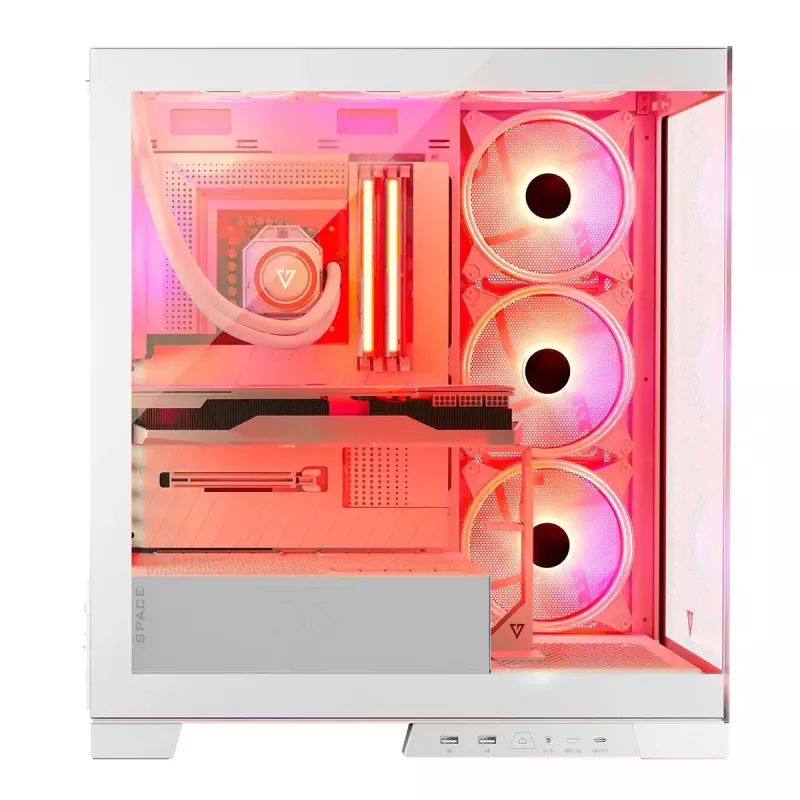 Caixa de PC MODECOM Volcano SPACE APEX ARGB MIDI Tower branca – aço, janela lateral, ventoinhas ARGB, USB-C