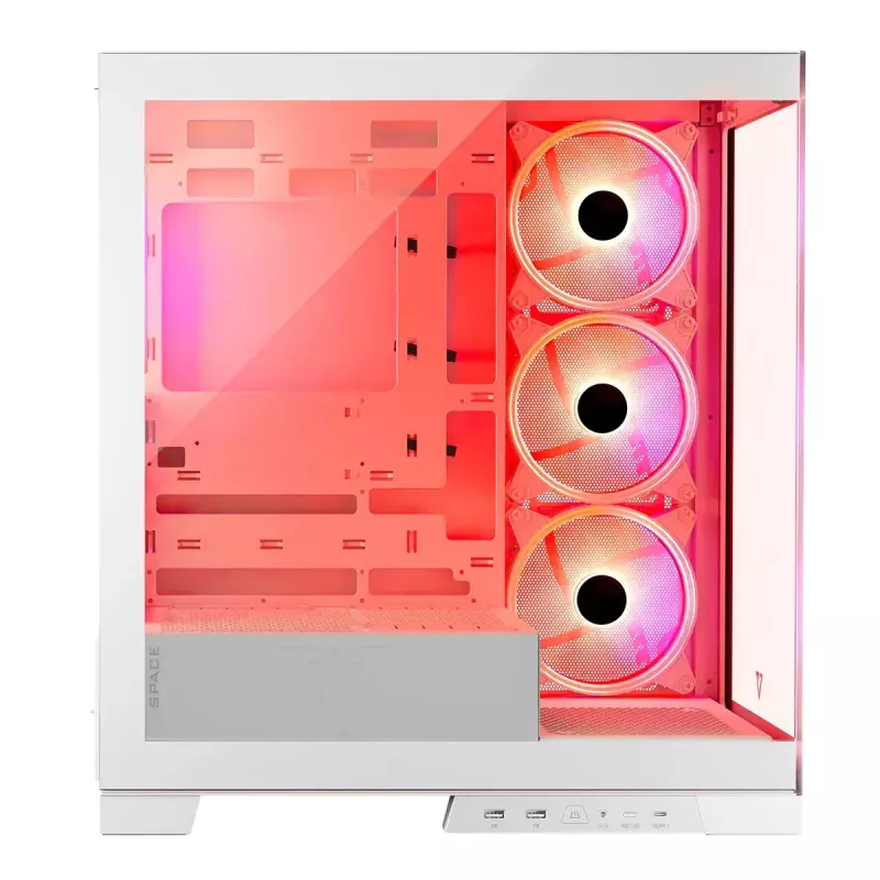 Caixa de PC MODECOM Volcano SPACE APEX ARGB MIDI Tower branca – aço, janela lateral, ventoinhas ARGB, USB-C
