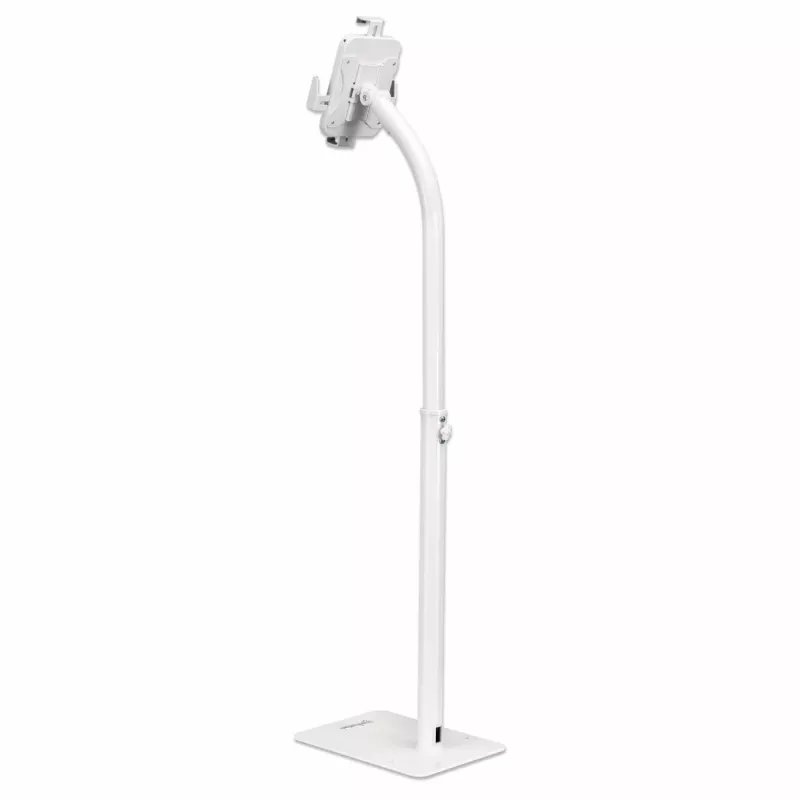 Suporte de chão Manhattan (antirroubo) para tablet e iPad, universal, rotação 360°, inclinação +20° a -110°, branco, com fecho, tablets 7,9