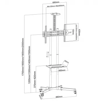 Suporte de parede/suporte para TV Techly ICA-TR216T 177,8 cm (70