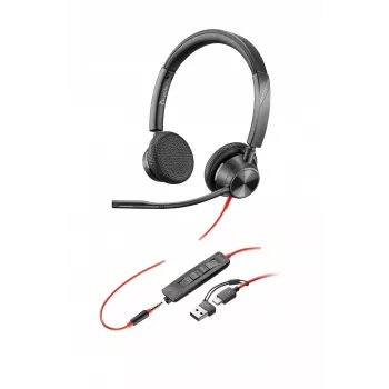 Headset HP Poly Blackwire 3325 estéreo USB-C + ficha 3,5 mm + adaptador USB-C/A