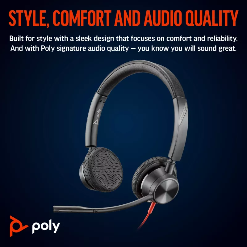 Headset HP Poly Blackwire 3325 estéreo USB-C + ficha 3,5 mm + adaptador USB-C/A
