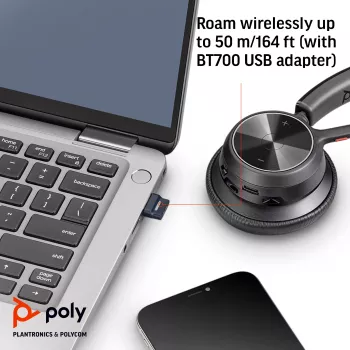 Headset HP Poly Voyager 4320 USB-C + dongle BT700, sem fios, escritório/call center, headset, preto