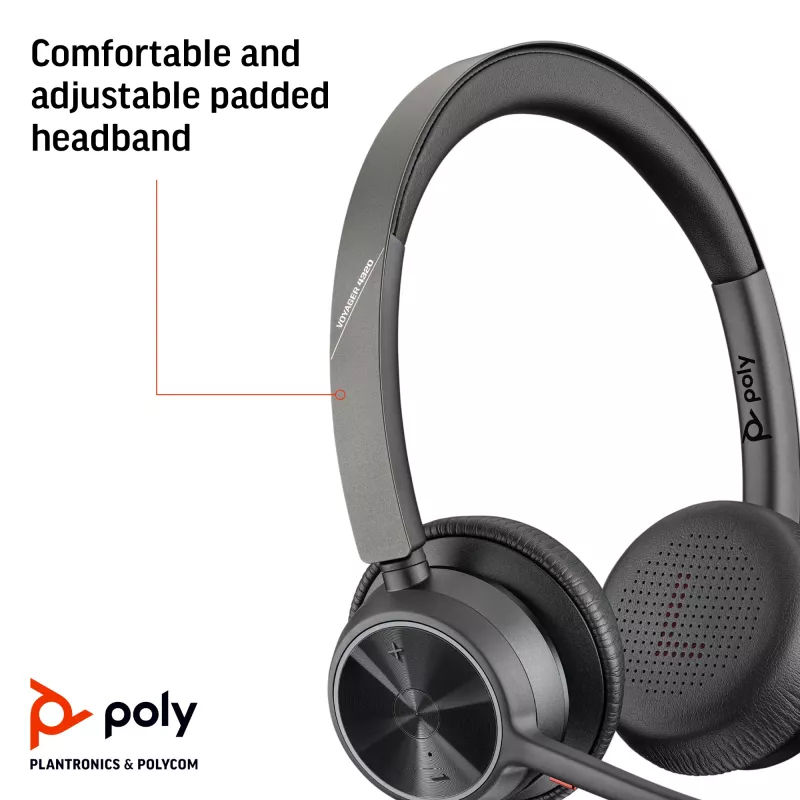 Headset HP Poly Voyager 4320 USB-C + dongle BT700, sem fios, escritório/call center, headset, preto