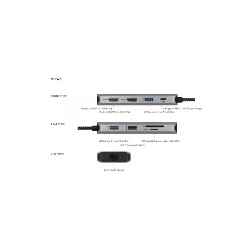 ICY BOX IB-DK4012-CPD com fios USB 3.2 Gen 1 (3.1 Gen 1) Type-C antracite, preto