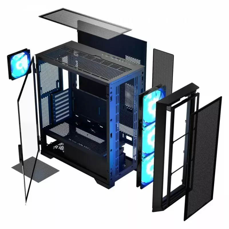 Caixa de PC MODECOM Horizon ARGB FLOW MIDI preto — suporte E-ATX, vidro temperado, ARGB, USB-C, GPU máx. 400 mm