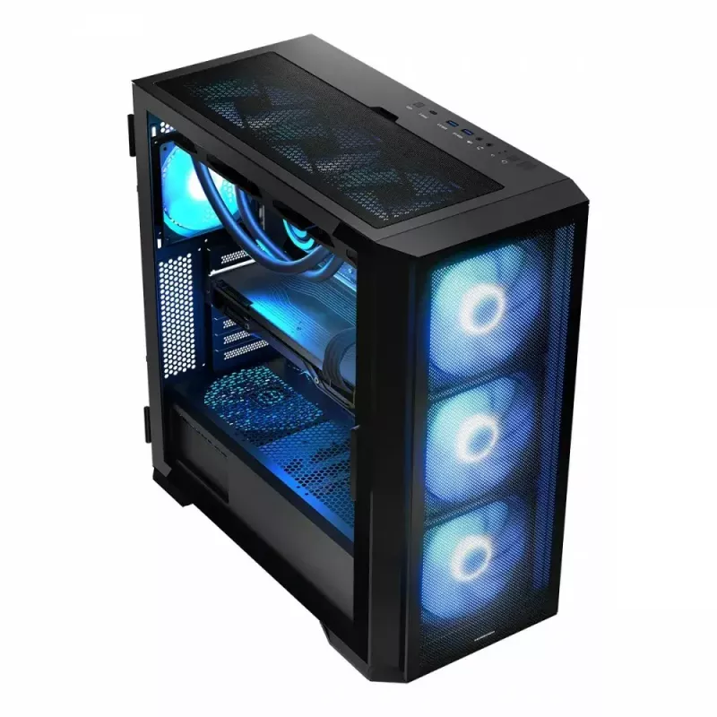 Caixa de PC MODECOM Horizon ARGB FLOW MIDI preto — suporte E-ATX, vidro temperado, ARGB, USB-C, GPU máx. 400 mm