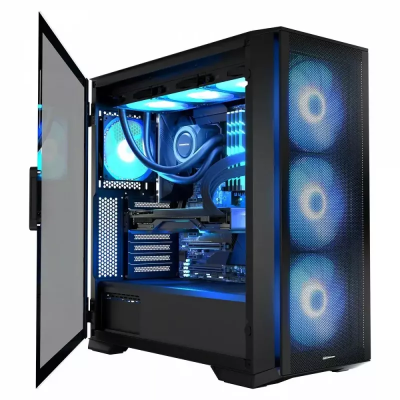 Caixa de PC MODECOM Horizon ARGB FLOW MIDI preto — suporte E-ATX, vidro temperado, ARGB, USB-C, GPU máx. 400 mm