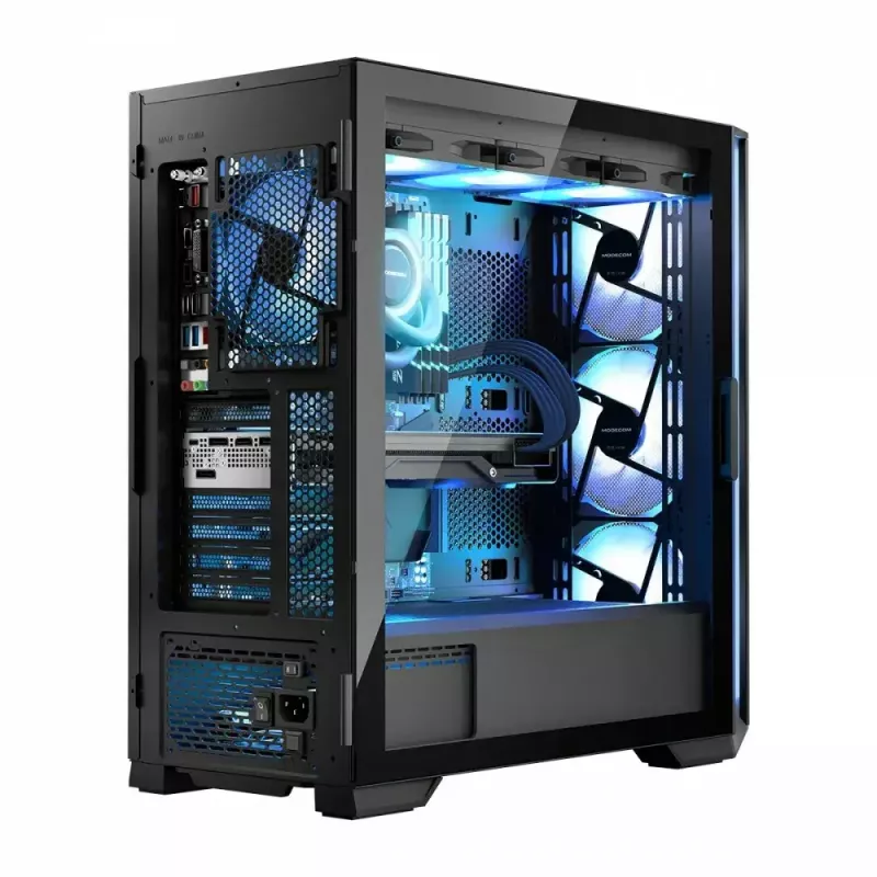 Caixa de PC MODECOM Horizon ARGB FLOW MIDI preto — suporte E-ATX, vidro temperado, ARGB, USB-C, GPU máx. 400 mm