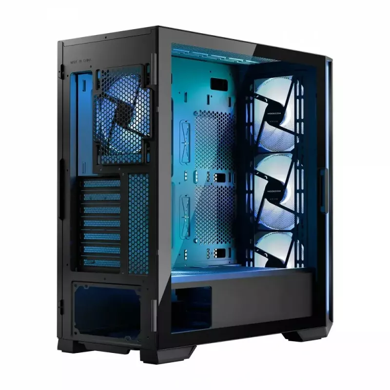 Caixa de PC MODECOM Horizon ARGB FLOW MIDI preto — suporte E-ATX, vidro temperado, ARGB, USB-C, GPU máx. 400 mm