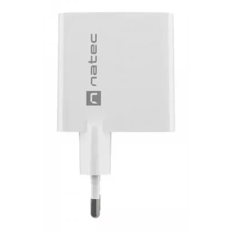 Carregador de CA com fios para dispositivos móveis NATEC NUC-2142, USB-C PD 3.0 + USB-A, 5–20 V até 3 A, 45 W, branco