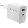 Carregador de CA com fios para dispositivos móveis NATEC NUC-2142, USB-C PD 3.0 + USB-A, 5–20 V até 3 A, 45 W, branco