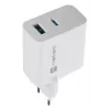 Carregador de CA com fios para dispositivos móveis NATEC NUC-2142, USB-C PD 3.0 + USB-A, 5–20 V até 3 A, 45 W, branco