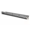 Patch panel modular DIGITUS, blindado, 24 portas, não equipado, 1U, montagem em rack, cor preto, campos de identificação transparentes