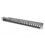 Patch panel modular DIGITUS, blindado, 24 portas, não equipado, 1U, montagem em rack, cor preto, campos de identificação transparentes