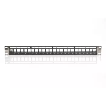 Patch panel modular DIGITUS, blindado, 24 portas, não equipado, 1U, montagem em rack, cor preto, campos de identificação transparentes