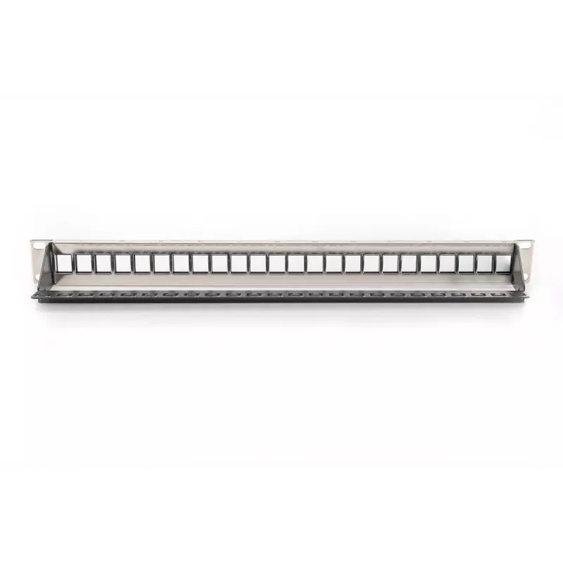 Patch panel modular DIGITUS, blindado, 24 portas, não equipado, 1U, montagem em rack, cor preto, campos de identificação transparentes