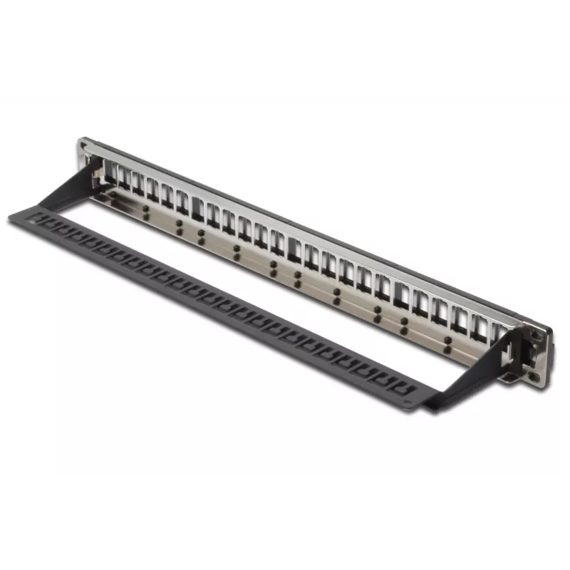 Patch panel modular DIGITUS, blindado, 24 portas, não equipado, 1U, montagem em rack, cor preto, campos de identificação transparentes