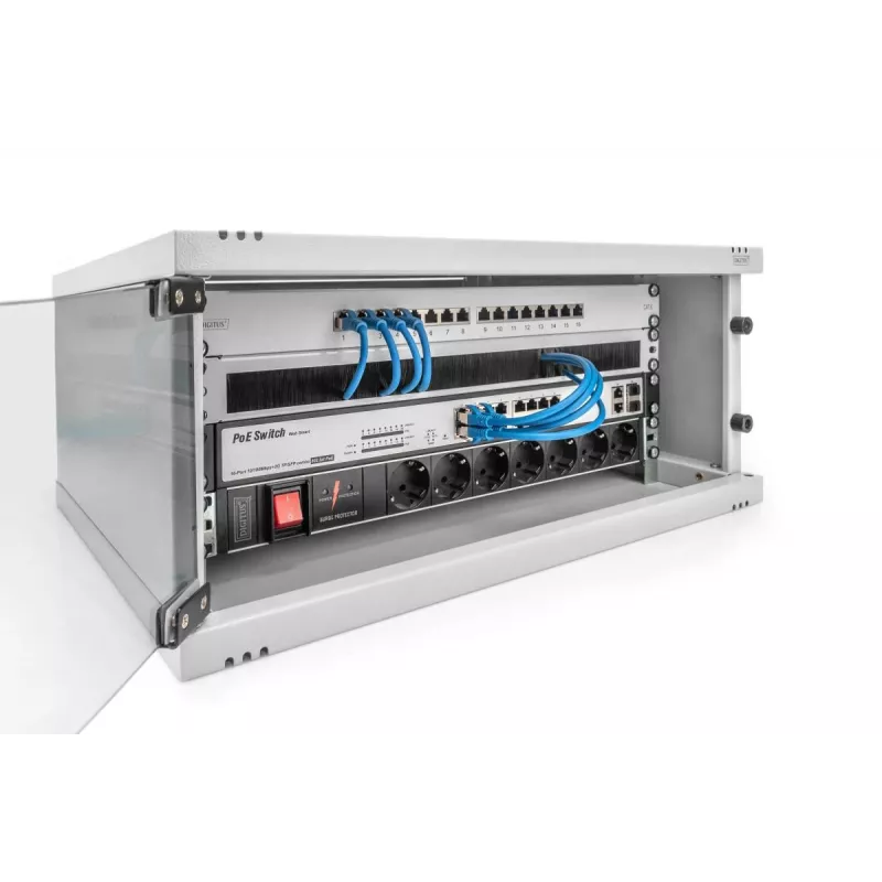 Armário de parede DIGITUS 4U - SOHO não montado 241x540x400 mm, porta frontal em vidro, cinzento