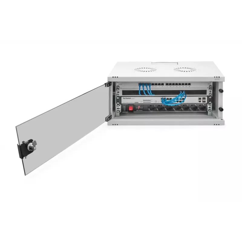 Armário de parede DIGITUS 4U - SOHO não montado 241x540x400 mm, porta frontal em vidro, cinzento