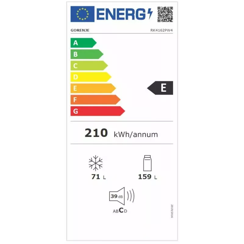 Combinado de frigorífico e congelador independente Gorenje RK4162PW4 — 230 L total (frigorífico 159 L, congelador 71 L), branco, inverter, congelador em baixo