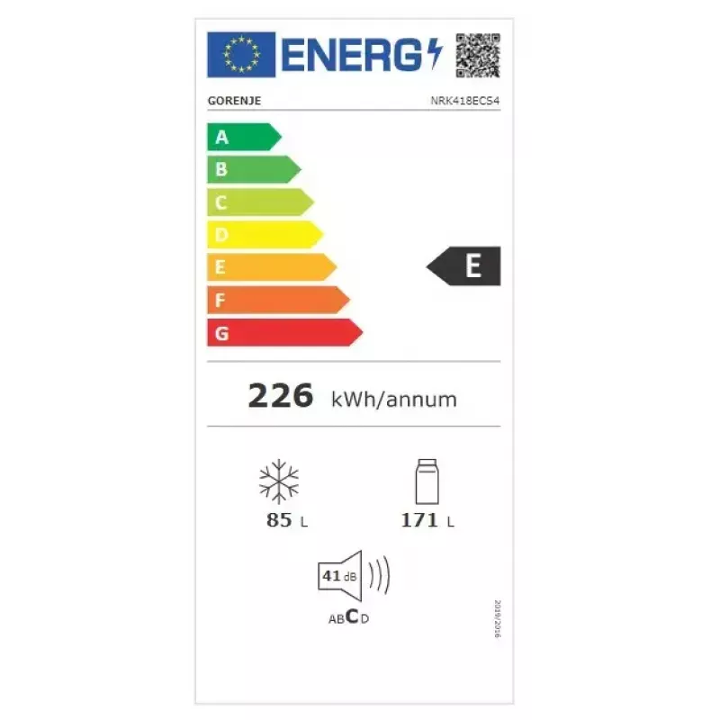 Combinado de frigorífico e congelador independente Gorenje NRK 418 ECS4 – 256 l de volume total, frigorífico 171 l No Frost, congelador 85 l, 41 dB, classe energética E