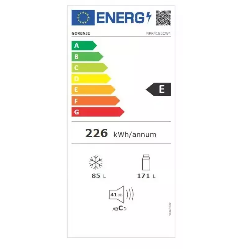 Frigorífico independente Gorenje NRK418ECW4 — 256 L total, 171 L frigorífico, 85 L congelador, No Frost, Multi-Airflow, branco