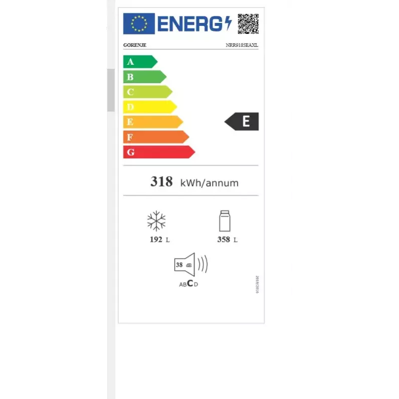 Frigorífico side-by-side Gorenje NRR9185EAXL — 550 L, independente, prateado, No Frost, máquina de gelo, visor tátil LED