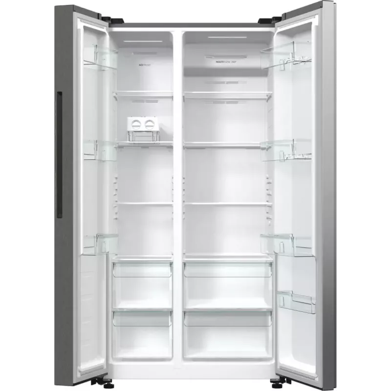 Frigorífico side-by-side Gorenje NRR9185EAXL — 550 L, independente, prateado, No Frost, máquina de gelo, visor tátil LED