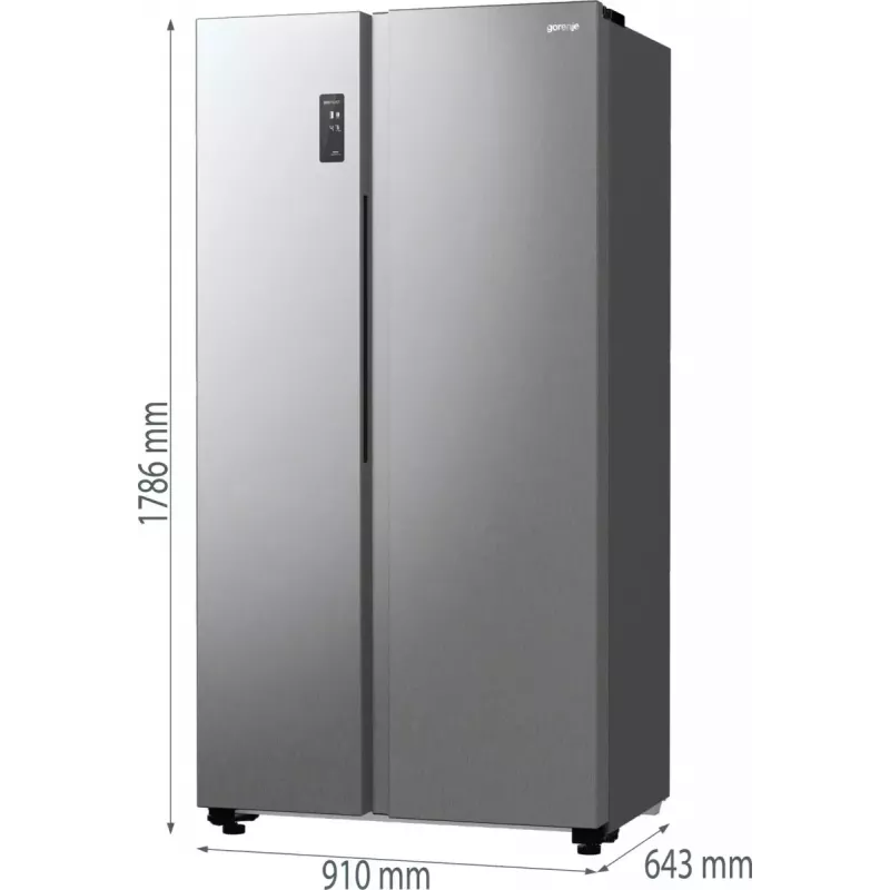 Frigorífico side-by-side Gorenje NRR9185EAXL — 550 L, independente, prateado, No Frost, máquina de gelo, visor tátil LED