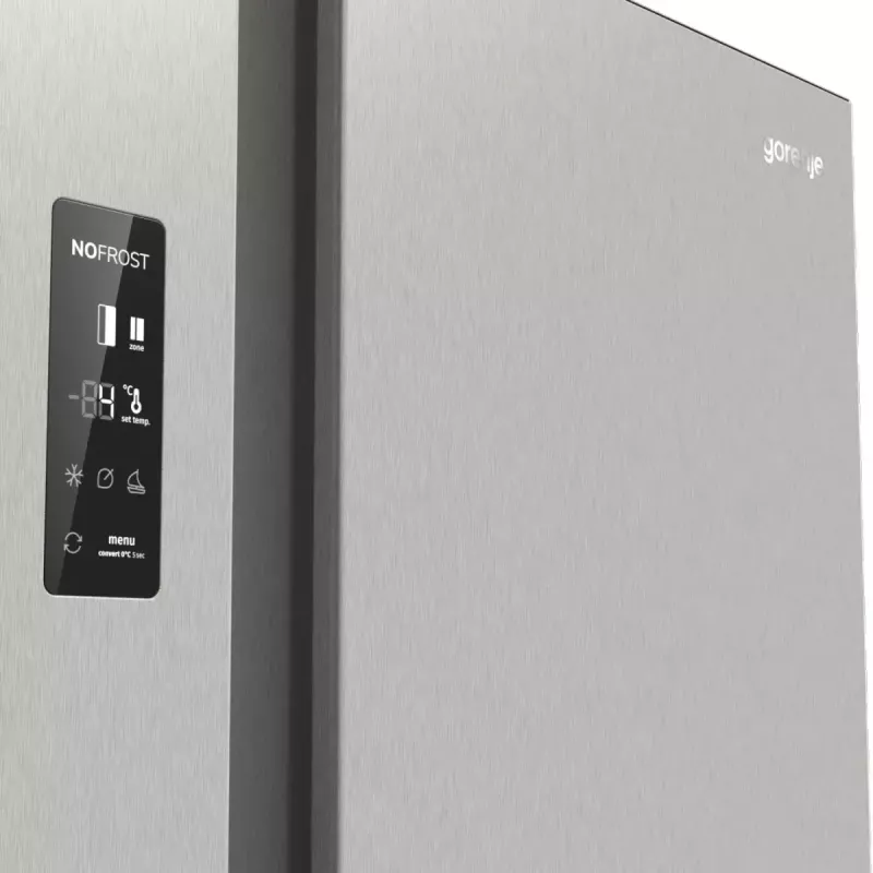 Frigorífico side-by-side Gorenje NRR9185EAXL — 550 L, independente, prateado, No Frost, máquina de gelo, visor tátil LED